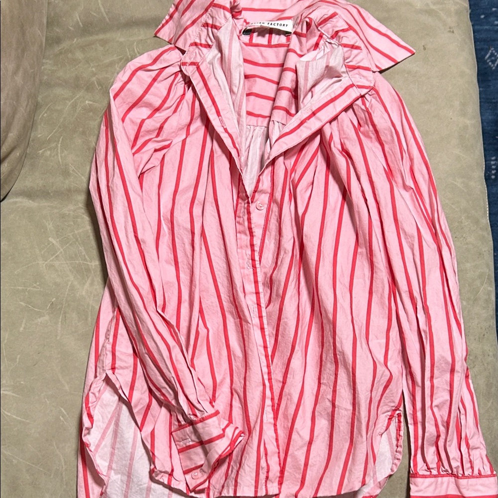 English Factory Pink Striped Button-Up Blouse